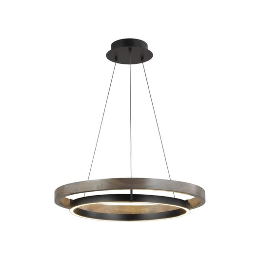 Grace 1-Light LED Chandelier in Matte Black with Weathered Oak Wood