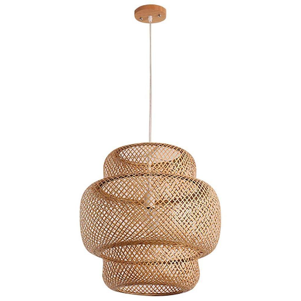 3-Tiered Rustic Bamboo Woven Pendant Light Living Room Lighting Ideasing 1-Light Single Cylinder Pendant