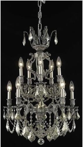 Pewter Ten-Light Chandelier with Golden Teak/Smoky Royal Cut Crystals