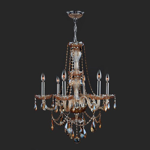 Six-Light Chrome Finish with Amber Crystal Chandelier