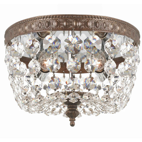 English Bronze Two-Light Flush Mount with Clear Swarovski Crystal