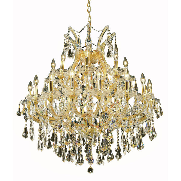 Gold Twenty-Four Light 36-Inch Chandelier with Royal Cut Golden Teak Smoky Crystal