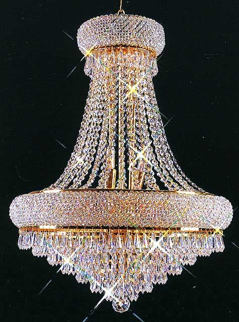 12 light gold plated crystal chandelier dressed with 25% Full Lead crystal