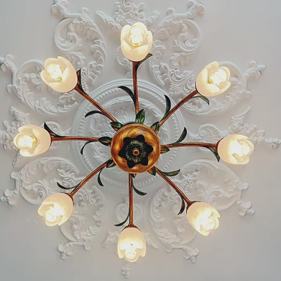 Pastoral Creative Flowers 3 Step Dimming American Style Ceiling Light Fixture