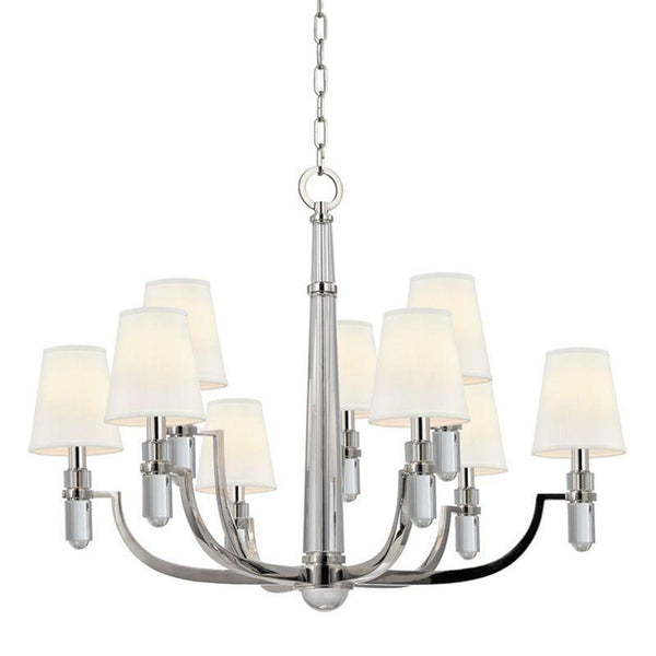 Chandelier, 9-Light, Polished Nickel, White Shade, 33"W (989-PN-WS 9W8MU)