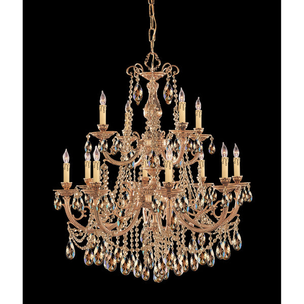 Group Etta Olde Brass Twelve-Light Golden Teak Crystal Chandelier