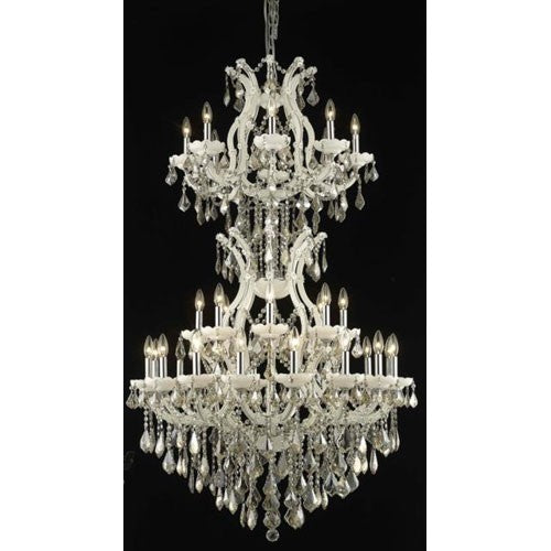 Maria Theresa White Thirty-Four Light Chandelier with Golden Teak/Smoky Royal Cut Crystals