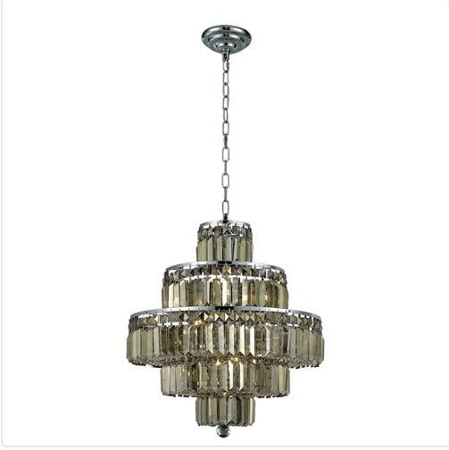 Chrome Thirteen-Light 20-Inch Five-Tier Chandelier with Royal Cut Golden Teak Smoky Crystal