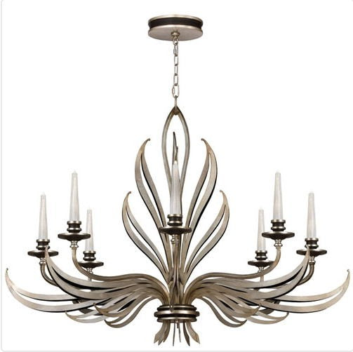 Silver Eight-Light Chandelier in Antique Silver Leaf Finish