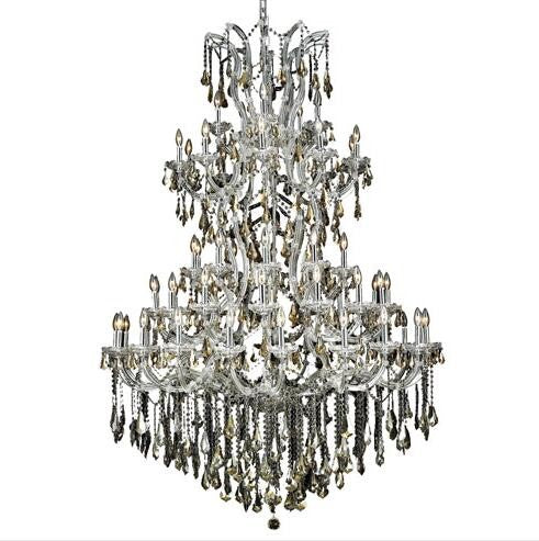 Chrome Sixty-One Light 54-Inch Chandelier with Royal Cut Golden Teak Smoky Crystal