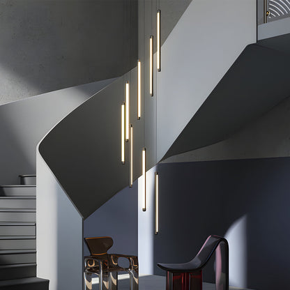 Modern Spiral Multi-Strip Chandelier for Staircases