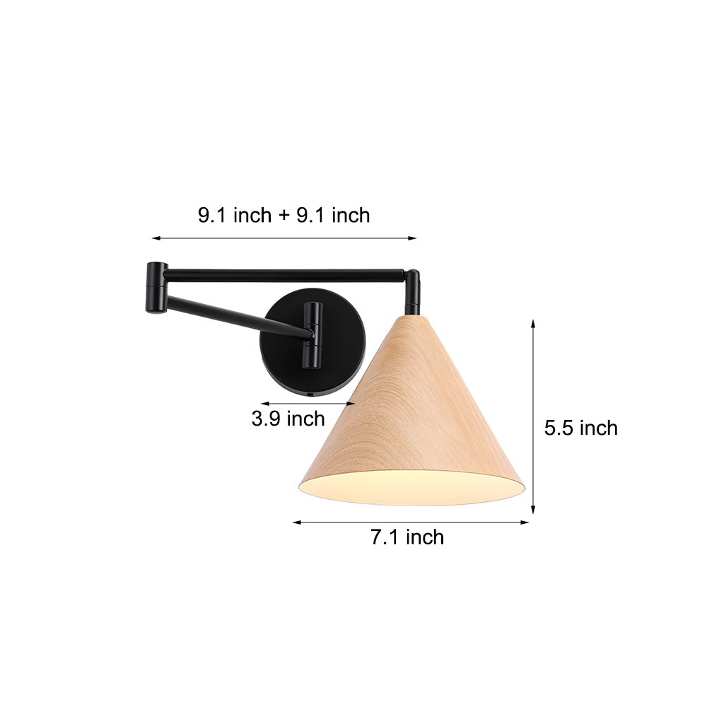 Cone Shaped Swing Arm Wall Sconces - 1-Light Wood Wall Mount Light