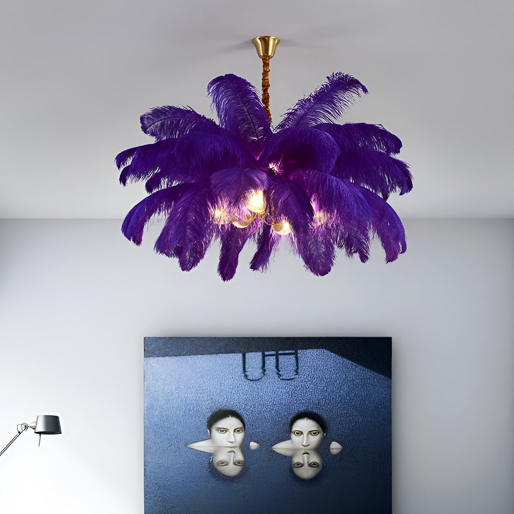 Creative Feathers Copper Ins Nordic Chandelier Flush Mount Ceiling Light