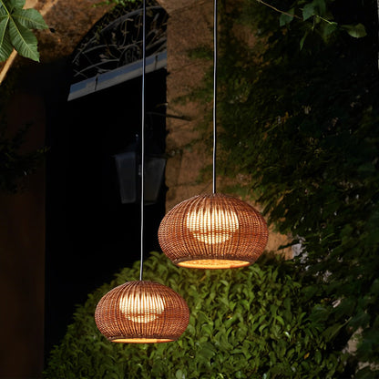 Lantern Shaped Waterproof Rattan Modern Outdoor Wall Lamp Chandelier