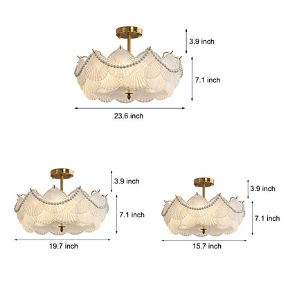 Round Glass Piece Seashells Three Step Dimming LED French Style Chandelier
