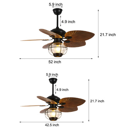 42/52-Inch LED Tropical 5 Brown Blades Reversible Ceiling Fan Light with Remote Control