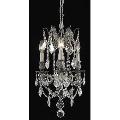 Pewter Three-Light Chandelier with Clear Royal Cut Crystals