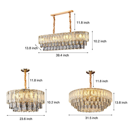 Round Three Step Dimming LED Crystal Strips Postmodern Chandelier Light