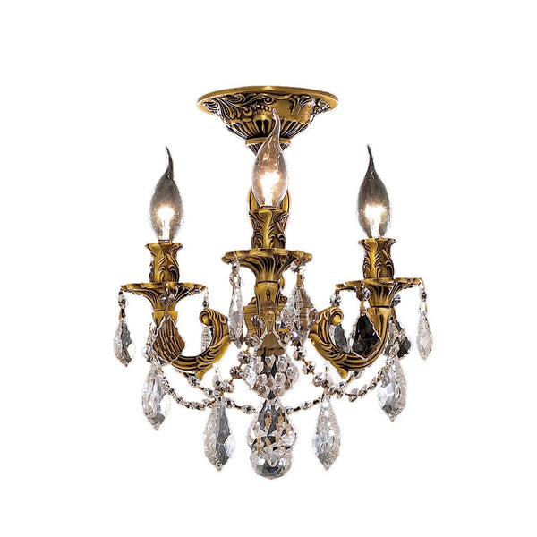 French Gold Three-Light 13-Inch Semi Flush Mount with Royal Cut Clear Crystal