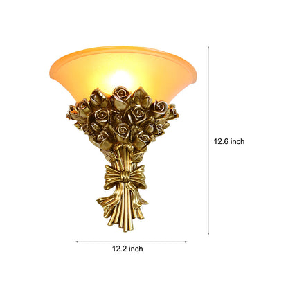 Retro Resin Roses Bouquet Glass European-Style Wall Lamp Wall Light Fixture