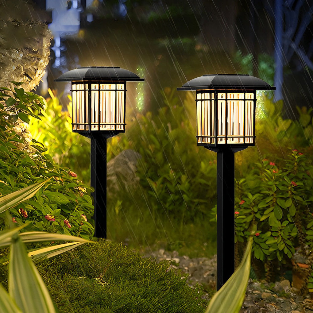 2PCS Vintage Square Waterproof LED Black Modern Solar Lawn Lights