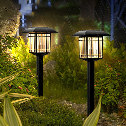 2PCS Vintage Square Waterproof LED Black Modern Solar Lawn Lights