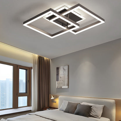 Square Overlapping LED Aluminum Brown Modern Ceiling Light Fixture