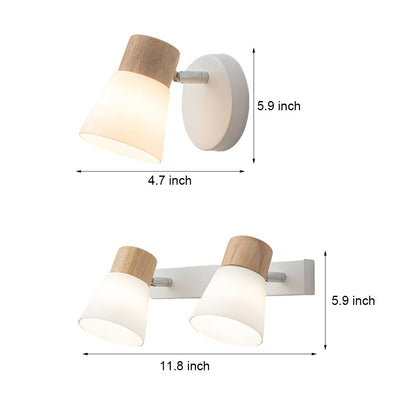 Wood Glass Cone Rotatable Light Wall Sconce, White