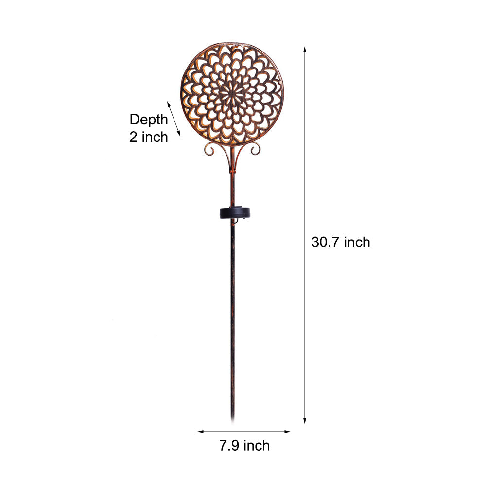 Metal Round Hollow Drum Flowers Waterproof LED Modern Outdoor Solar Lights