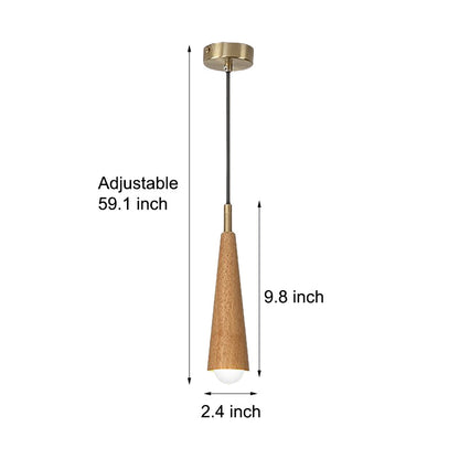 Wood Cone Three Step Dimming Copper LED Modern Pendant Lights Hanging Lamp