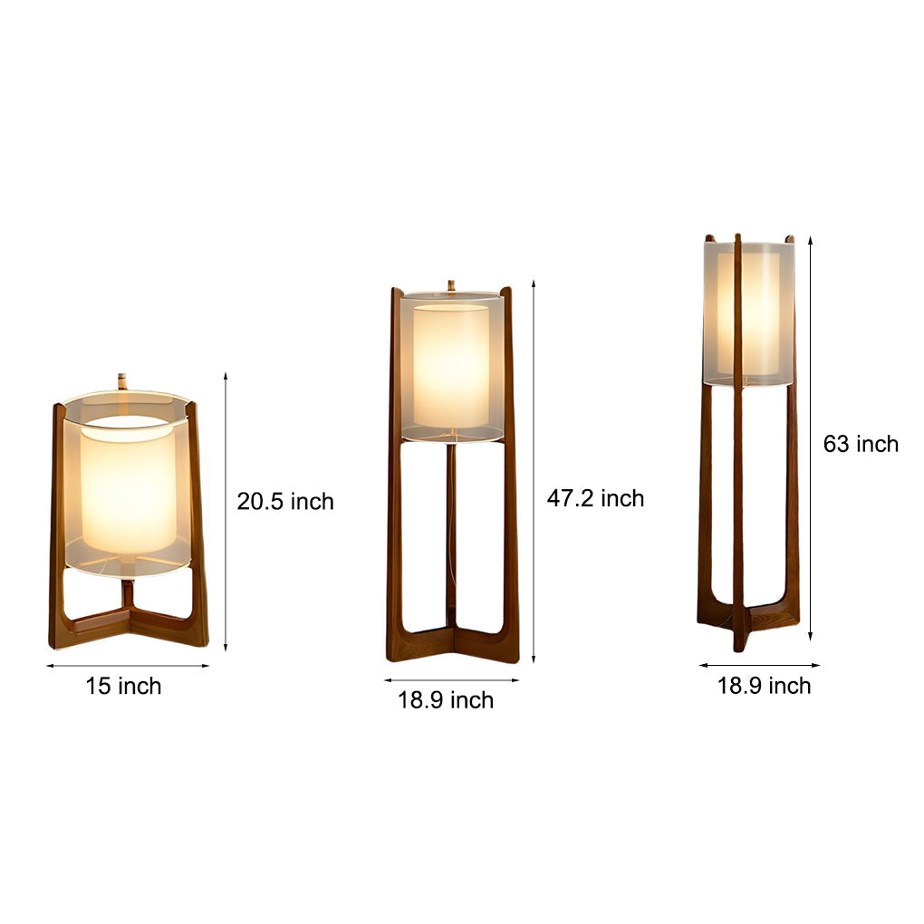 Rustic Japanese-style Wood Standing and Double Shaded LED Floor Lamp