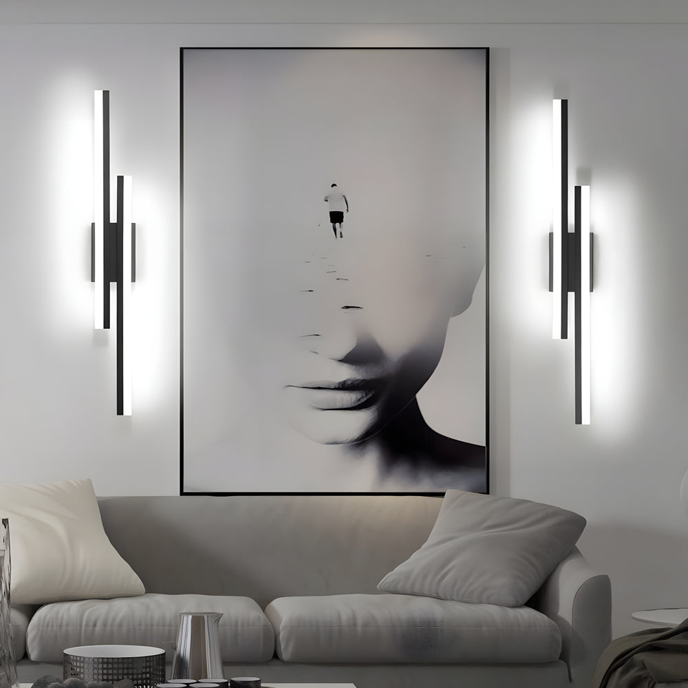 Modern 2-Light Linear LED Wall Lamp with 3-Step Dimming - Black/Gold Wall Sconce