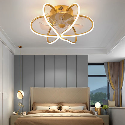 Round Flower Cage LED Dimmable with Remote Bladeless Ceiling Fans Lamp