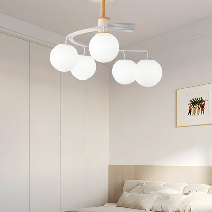 5-Light Glass Ball Spiral Metallic Semi-Flush Mount Ceiling Light