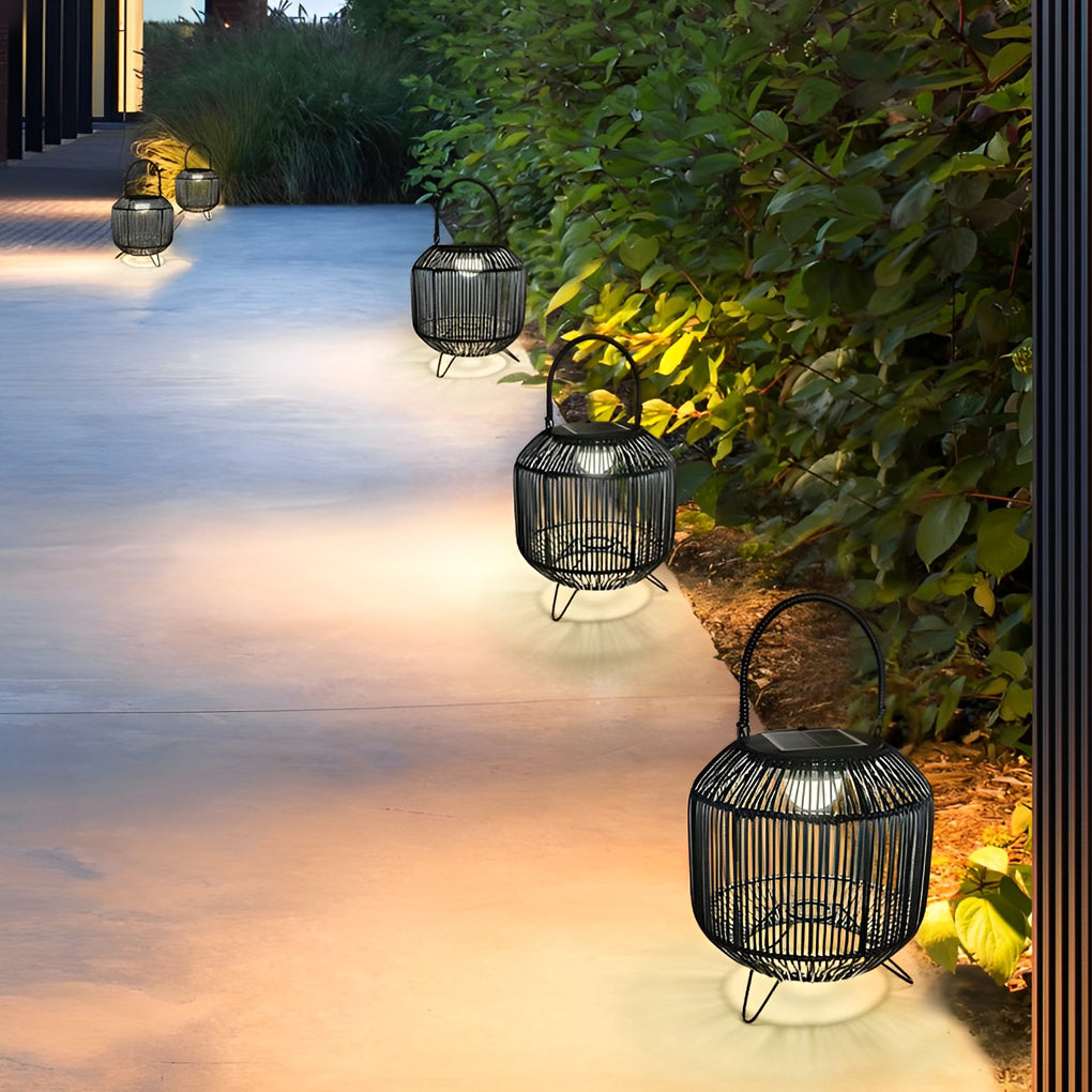 Waterproof Portable LED Rattan Retro Solar Powered Outdoor Lanterns