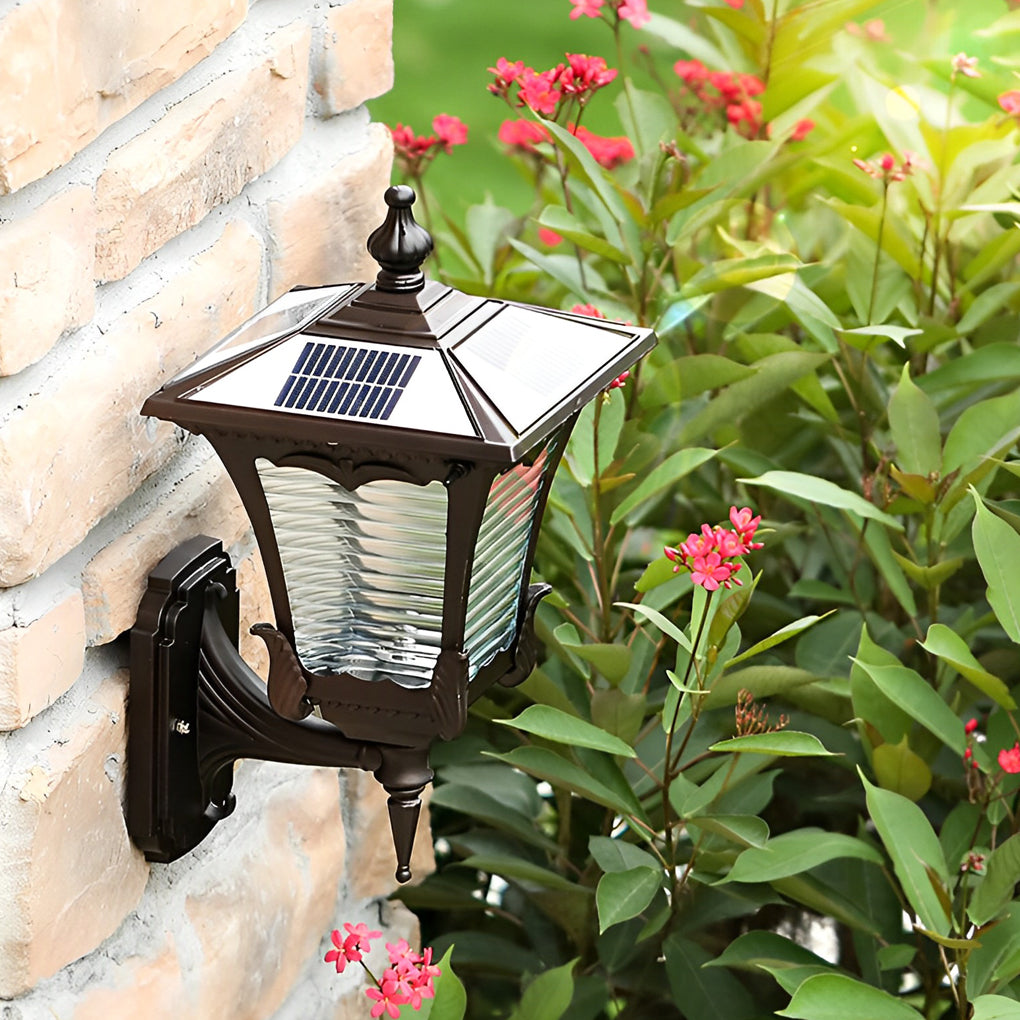 Vintage Striped Glass LED Waterproof Black Retro Solar Wall Lights