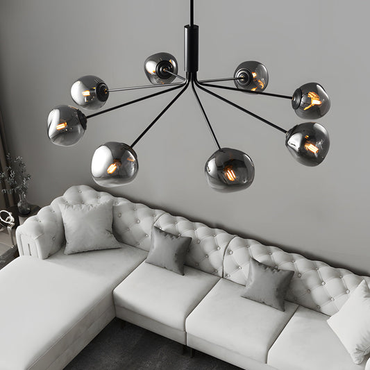 3/5/8-Light Molecule Dimpled Lava Glass Chandelier with Black Metallic Arms