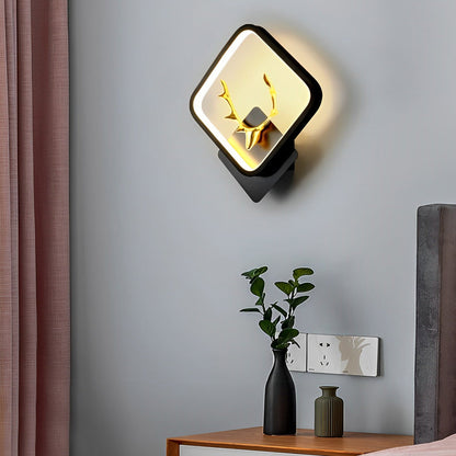 Round Square Creative Antlers Design LED Modern Wall Lamp Bedside Light