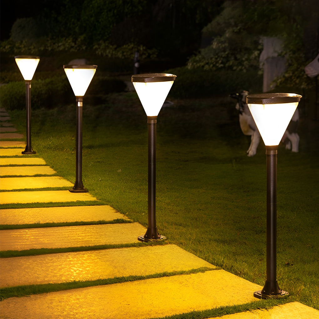 Geometric Waterproof LED Black Modern Solar Powered Pathway Post Lights