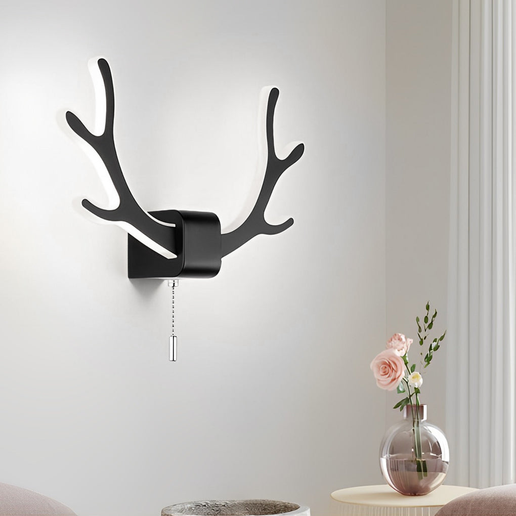 Creative Antlers Iron LED Nordic Wall Lamp Wall Light with Pull Switch