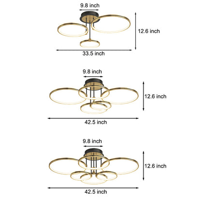 3/5/6 Rings Three Step Dimming Gold Modern Ceiling Lights with Leather