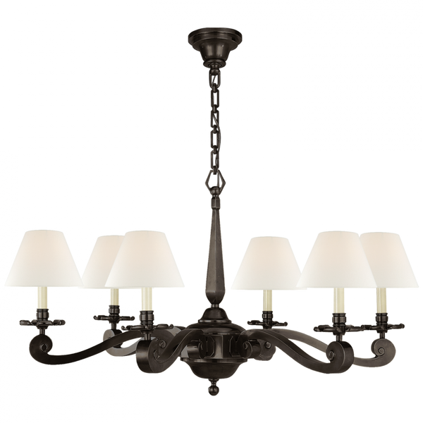 Chandelier, 6-Light, Gun Metal, Linen Shade, 33"W (AH 5010GM-L D04RH)