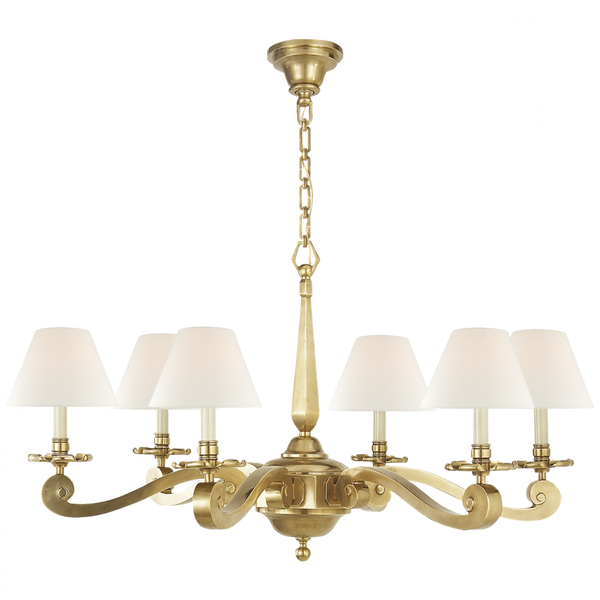 Chandelier, 6-Light, Natural Brass, Linen Shade, 33"W (AH 5010NB-L D04RJ)