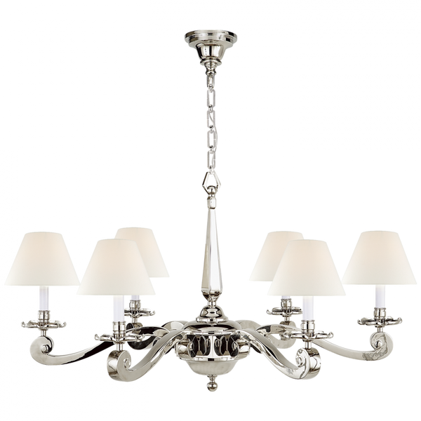 Chandelier, 6-Light, Polished Nickel, Linen Shade, 33"W (AH 5010PN-L D06P8)