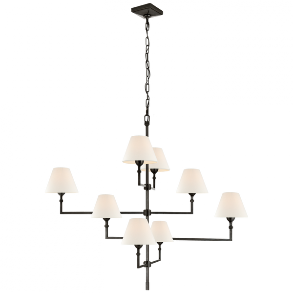 Large Offset Chandelier, 8-Light, Gun Metal, Linen Shade, 47.75"W (AH 5310GM-L CTYH7)