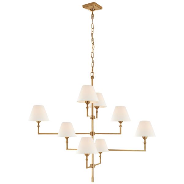 Large Offset Chandelier, 8-Light, Hand-Rubbed Antique Brass, Linen Shade, 47.75"W (AH 5310HAB-L CTYH4)