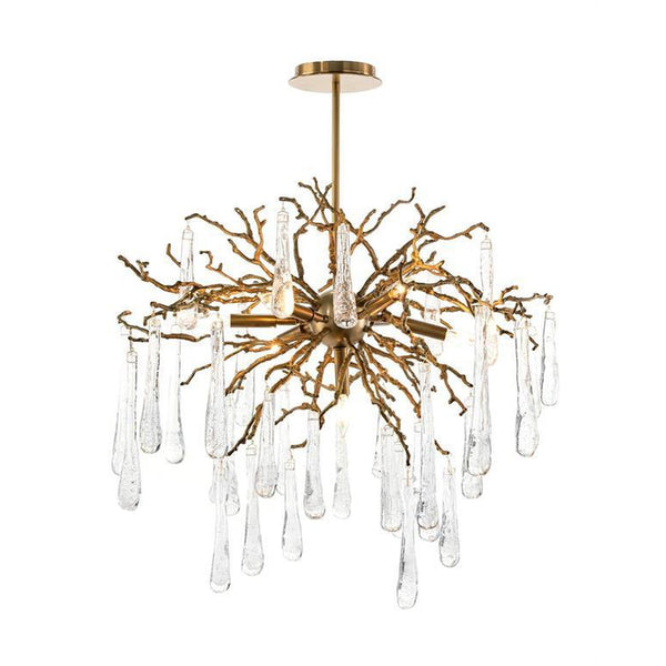 John Richard Brass and Glass Teardrop Seven-Light Chandelier