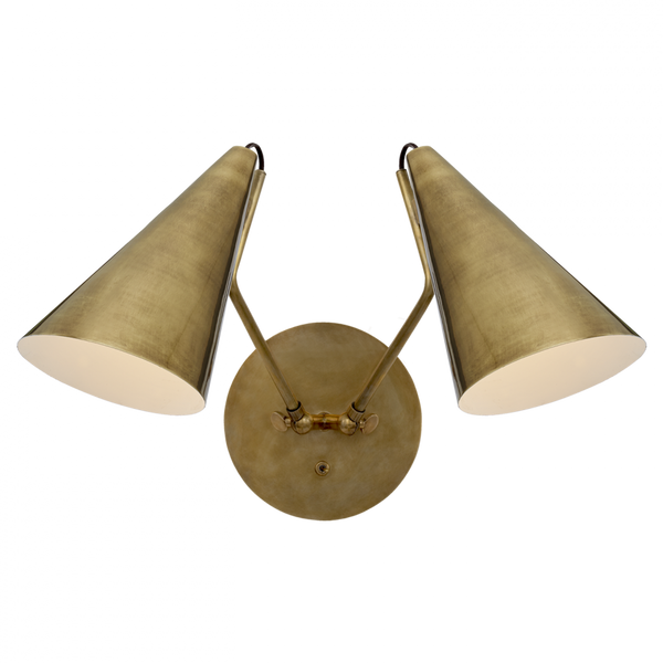 Double Wall Sconce, 2-Light, Hand-Rubbed Antique Brass, Antique Brass Shade, 10.75"H (ARN 2059HAB-HAB 2V1VN)