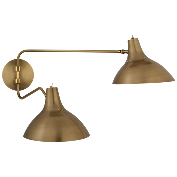 Medium Double Wall Light, 2-Light, Hand-Rubbed Antique Brass, Antique Brass Shade, 9"W (ARN 2071HAB CM017)