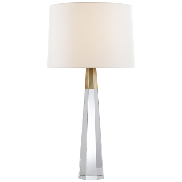 Table Lamp, 2-Light, Crystal with Brass, Linen Shade, 32.5"H (ARN 3026CG/HAB-L 2R348)